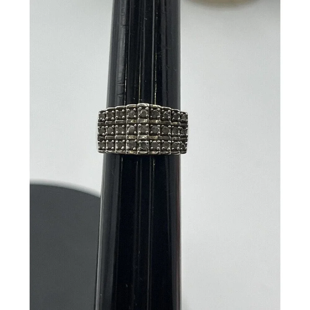 JWBR Sterling Silver & Diamond Tiered Cocktail Anniversary Open Back Ring Sz 8.5